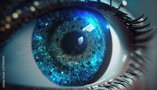 Close up of woman eye in process of scanning, generative ai