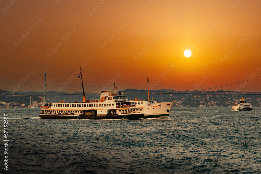 Fototapeta premium Ferry boat in bosporus. Istanbul.