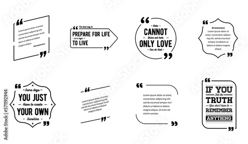 Black and White Remark Quote Template Bubble. Template Vector Set.