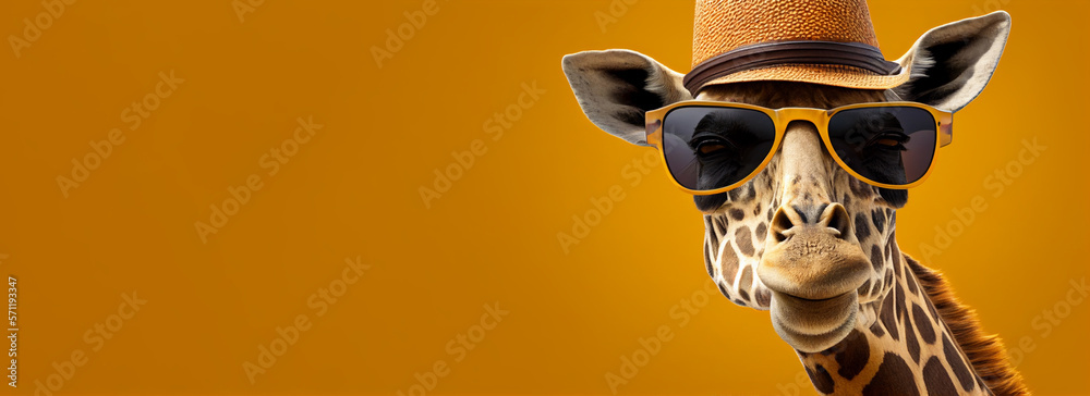 Giraffe mit Sonnenbrille und Sonnenhut, Generative AI Giraffe mit Sonnenbrille und Sonnenhut, Generative AI