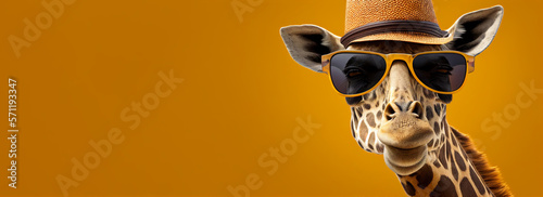 Giraffe mit Sonnenbrille und Sonnenhut, Generative AI