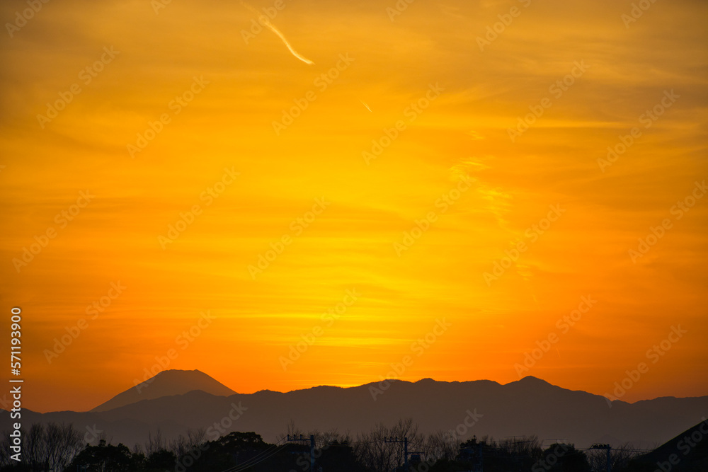 富士山の夕焼けの遠景