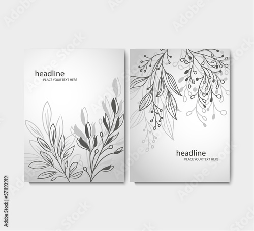 Beautiful vector banner template. Business card design with elegant organic pattern on gray background. Vector illustration.