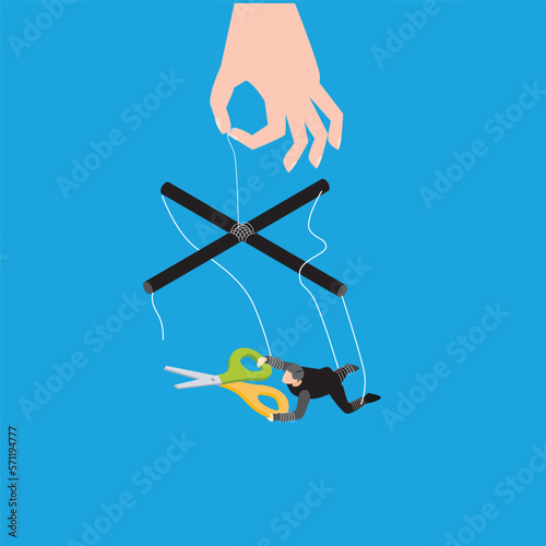 Businessman getting rid of control trying to be free 3d isometric vector illustration concept for banner, website, landing page, ads, flyer template