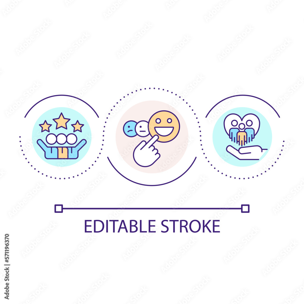 Positive work relationship loop concept icon. People-first approach. Colleagues. Efficient work abstract idea thin line illustration. Isolated outline drawing. Editable stroke. Arial font used Positive work relationship loop concept icon. People-first approach. Colleagues. Efficient work abstract idea thin line illustration. Isolated outline drawing. Editable stroke. Arial font used