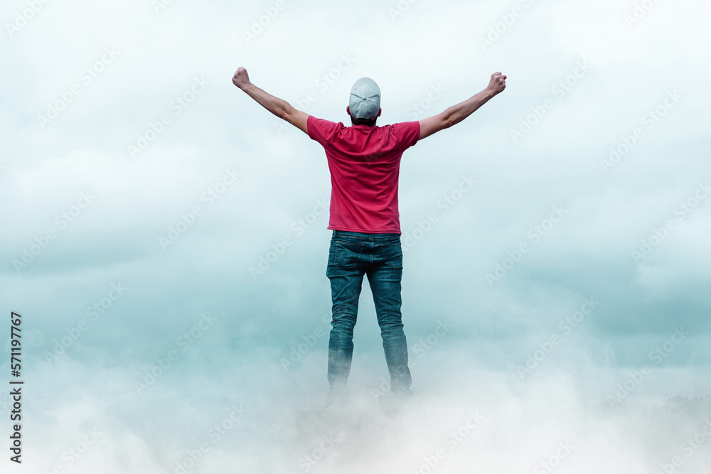 man portrait gesturing in the sky and clouds man portrait gesturing in the sky and clouds