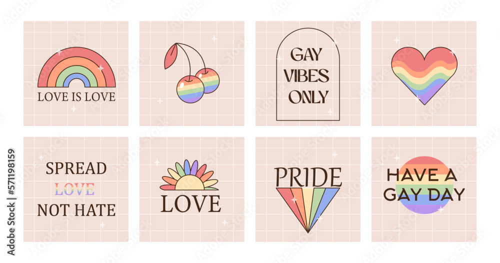 Vector Set Of Greeting Cards For Lgbtqia Pride Month Social Media Post Collection With Queer 3206