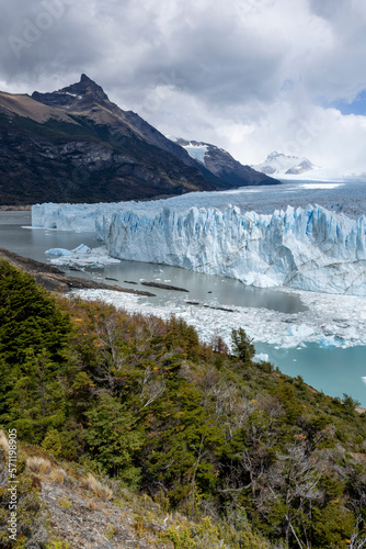 The famous glacier and natural sight Perito Moreno with the icy waters of Lago Argentino in Patagonia, Argentina, South America 