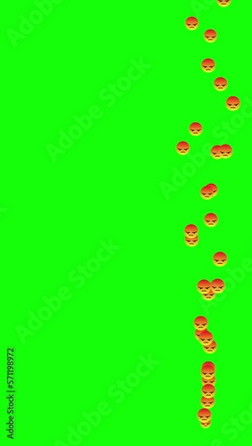 Social media live style angry emoji animation coming from bottom on green chroma key. Vertical seamless loopable animation.
