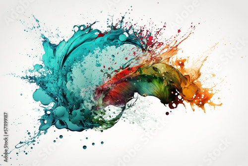 Watercolor splash on a white background with vibrant colors that create a beautiful contrast and artistic effect. Ai generated