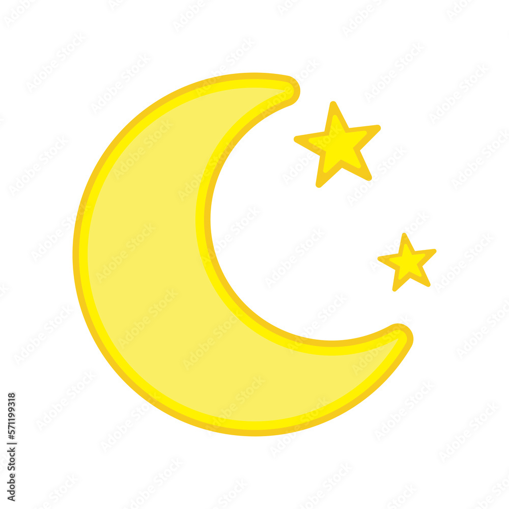 Moon with Stars icon on white background. Bedtime symbol. Night icon. Moon with Stars icon on white background. Bedtime symbol. Night icon.