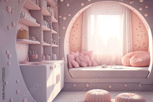 Modern Delicate children's room, pastel colors. AI © MiaStendal
