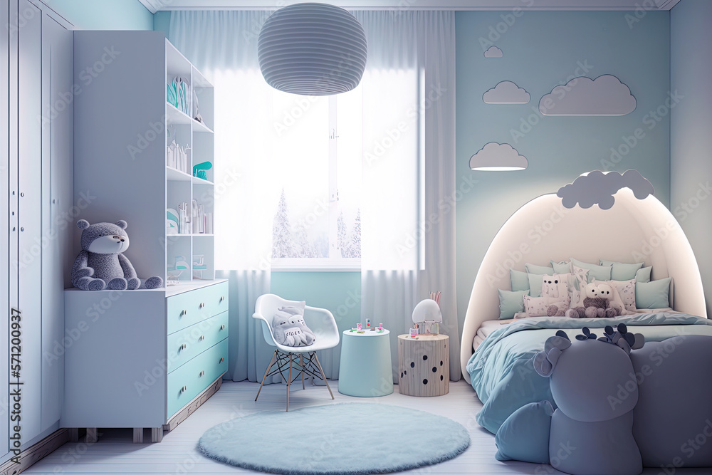 Obraz premium Modern Delicate children's room, pastel colors. AI