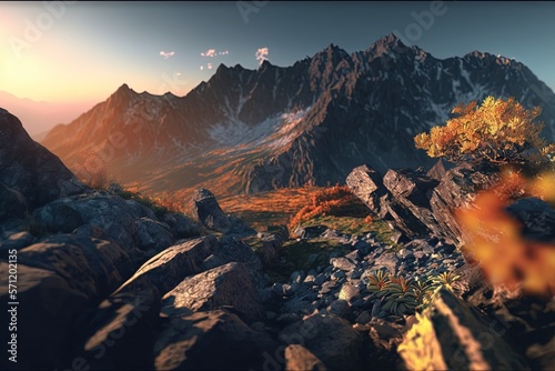Mountain Autumn Landscape Illustration 3. Generative AI.