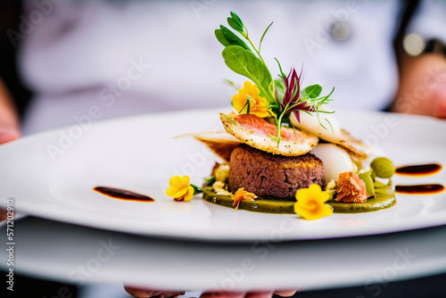 Refined and Elegant Cuisine of Michelin Star Chefs: An Epicurean Journey Through the World of Fine Dining and Gourmet Presentation - Ai Generative photo