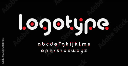 Logo alphabet, round sans serif letters with dots, versatile font for logotype, monogram, headline, pictogram, icon, label, business identity typography. Vector typographic design.