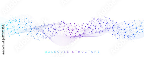 Scientific vector illustration genetic engineering, DNA helix, DNA strand, molecule or atom, neurons. Genomic sequences visualization. Abstract structure for Science or medical background.