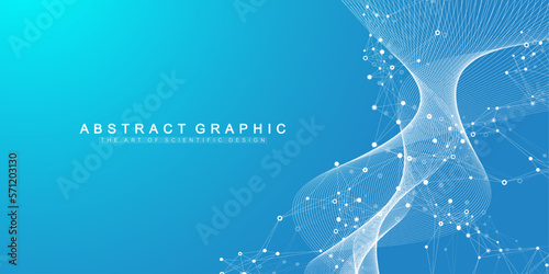 Scientific vector illustration genetic engineering, DNA helix, DNA strand, molecule or atom, neurons. Genomic sequences visualization. Abstract structure for Science or medical background.