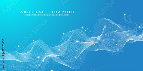 Digits abstract background with connected line and dots, wave flow. Digital neural networks. Network and connection background for your presentation. Graphic polygonal background. Vector illustration.