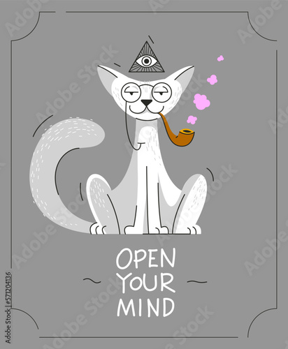 Funny cartoon cat sitting a...