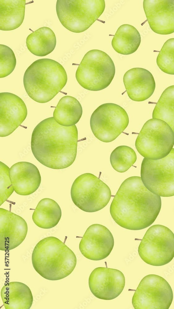 Minimal motion design - Green apple rotating at yellow color background. Trendy colors and style graphics. Vertical eamless looping animation. Minimal motion design - Green apple rotating at yellow color background. Trendy colors and style graphics. Vertical eamless looping animation.