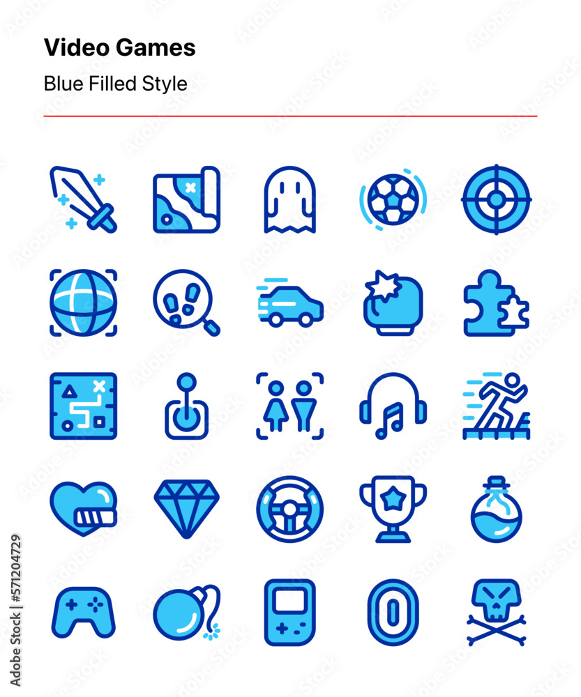 Customizable set of video game icons covering game categories and elements. Perfect for mobile and desktop games, app and website interfaces, digital products, marketplaces, marketing, etc