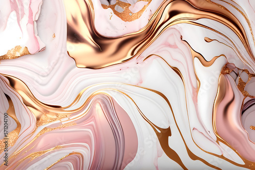 Liquid of abstract pink marble background, azure tones with glitter golden line, Paint marble texture, Alcohol ink colors, wallpaper, Generative Ai.  