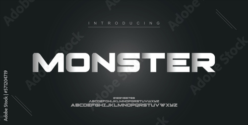Monster digital modern alphabet new font. Creative abstract urban, futuristic, fashion, sport, minimal technology typography. Simple vector illustration with number
