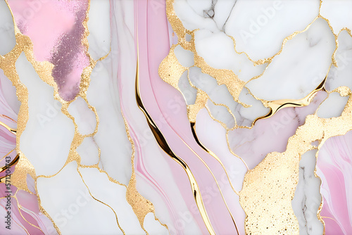 Liquid of abstract pink marble background, azure tones with glitter golden line, Paint marble texture, Alcohol ink colors, wallpaper, Generative Ai.  