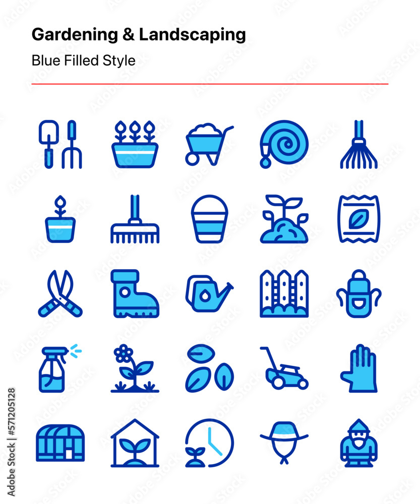 Customizable set of gardening and landscaping icons covering gardening ...