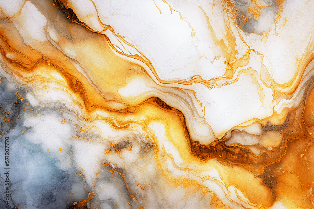 Wet watercolor marble texture with white yellow gold and gray paint flow. Abstract fluid art painting. Generative AI Wet watercolor marble texture with white yellow gold and gray paint flow. Abstract fluid art painting. Generative AI