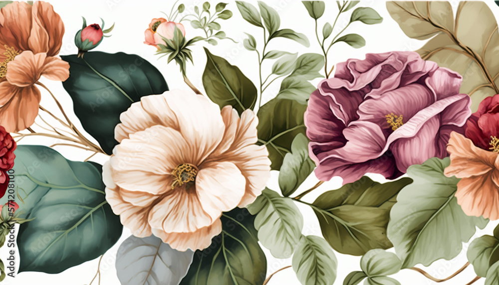 custom made wallpaper toronto digital floral pattern with peonies on a summer background, watercolor illustration , generative AI