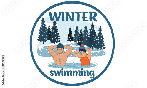 Hand drawn unique Winter Swimming LOGO vector