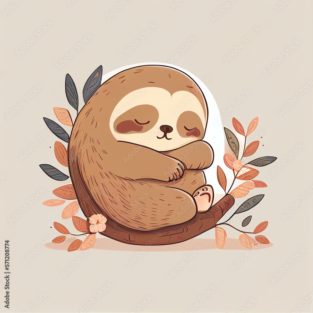 Obraz premium Chibi sloth cute kawaii sloth illustration jungle icon graphic