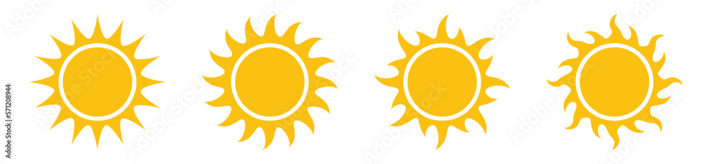 Sun icon set. Sun shines or sun ray icon. Sun icons vector with line ...