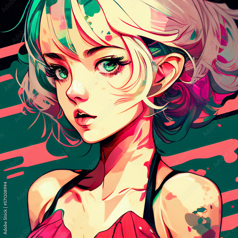 Fictional manga girl graphic in pop art style generative by AI