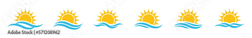 Sunrise and sunset icon. Sun shines or sun ray icon. Sun over sea or ocean icons vector with line and flat style for apps and websites, symbol illustration