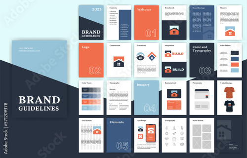 Brand Guidelines template. Corporate identity presentation in A4 size. Logo Guideline template. Logo Guide Book. Logotype presentation