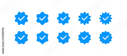 Certified flat icon set. Blue tick, verified account, social networks, profile, verified user. certificate, quality, professional. Reliability concept. Set of vector flat icons isolated