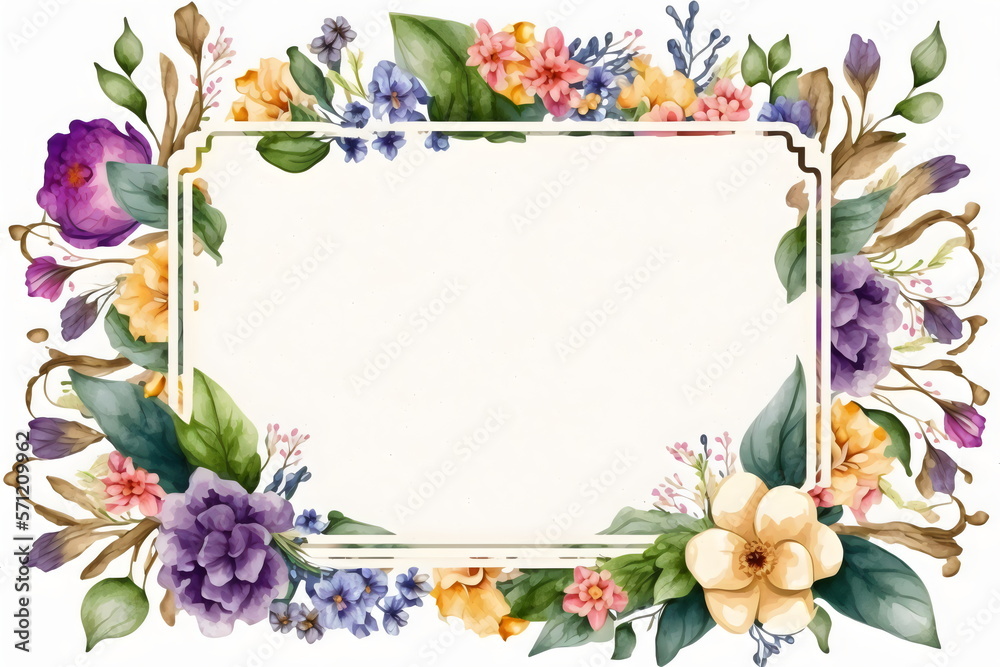 watercolor spring flowers frame background template, created with generative ai	
