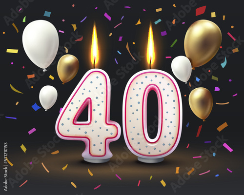 Happy Birthday years. 40 anniversary of the birthday, Candle in the form of numbers. Vector
