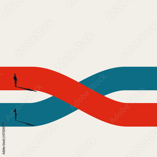 Business woman emancipation in career, vector concept. Symbol of equality, strength, power. Minimal illustration.