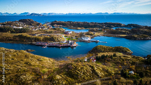 Henningsvaer Football Pitch Stadium, Lofoten islands, Norway. October, fall, drone photo