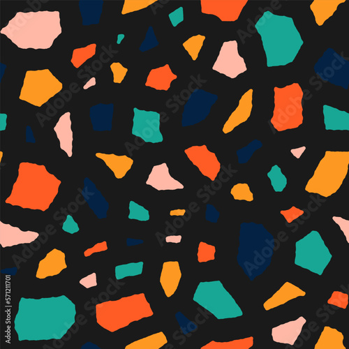 Seamless pattern with colorful organic shapes and black background