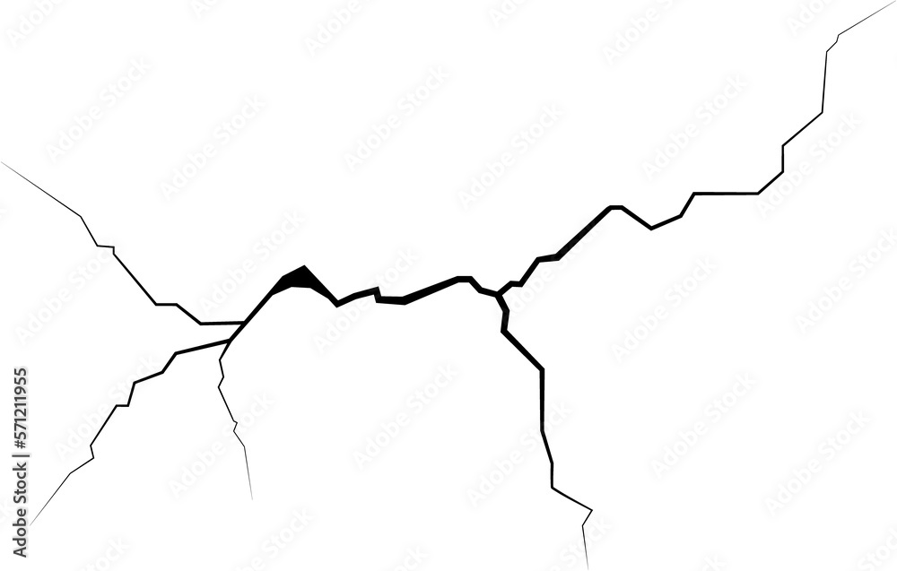 Surface crack and fissure in ground, concrete, crevices from disaster