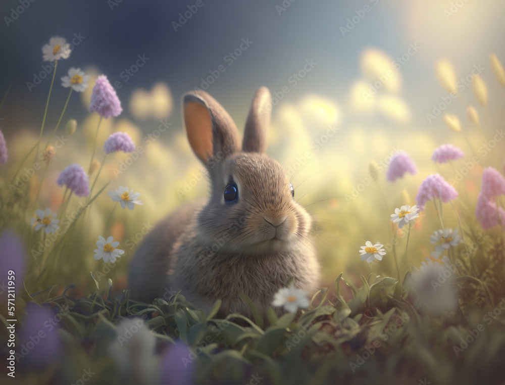 Cute easter bunny in the spring grass