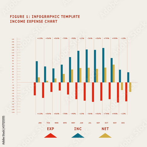 Business income expense infographic chart template, editable vector. Data visualization, monthly report. Minimal design.