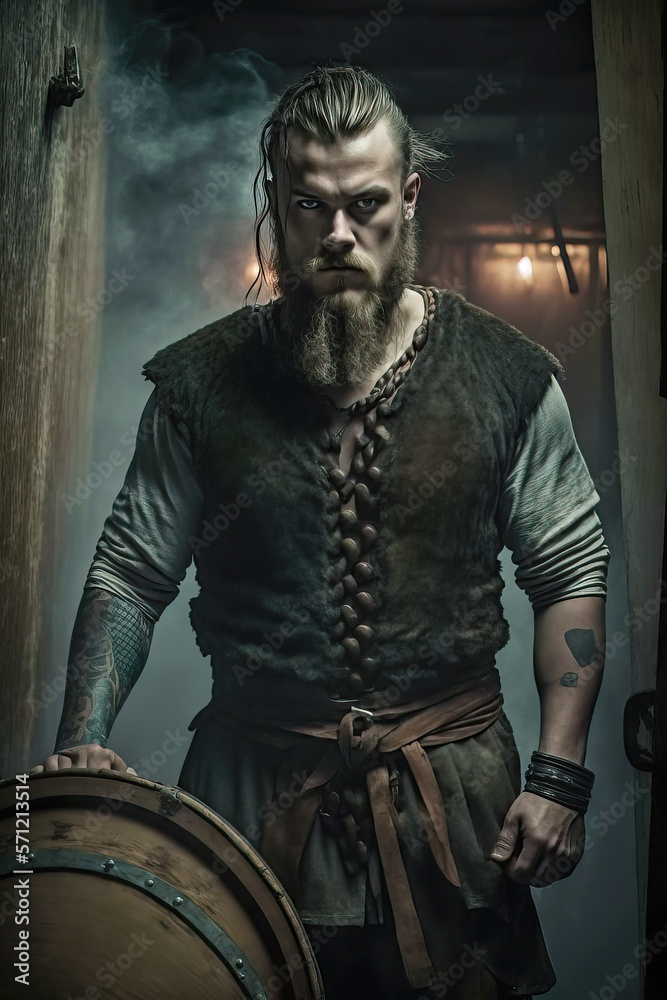 Illustration of handsome strong and muscular Viking warrior. Historical Viking culture concept. Generative AI
Illustration of handsome strong and muscular Viking warrior. Historical Viking culture concept. Generative AI