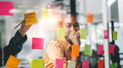 Wallpaper Mural Young businesswoman creative team using sticky notes in glass wall to writing strategy business plan to development grow to success. Torontodigital.ca