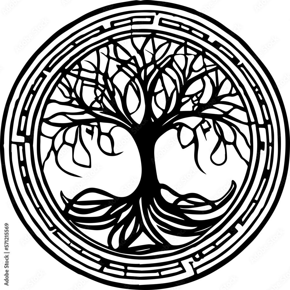 Fototapeta premium An abstract transparent celtic knot tree shape design element. Vectorized from an AI Generation.